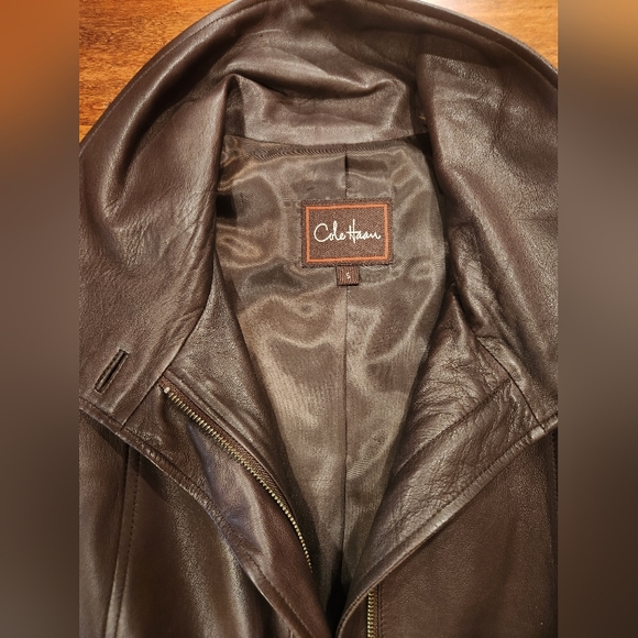 Cole Haan Women's Wing Collar Leather Jacke - Brown (Sz Small) - Picture 4 of 9